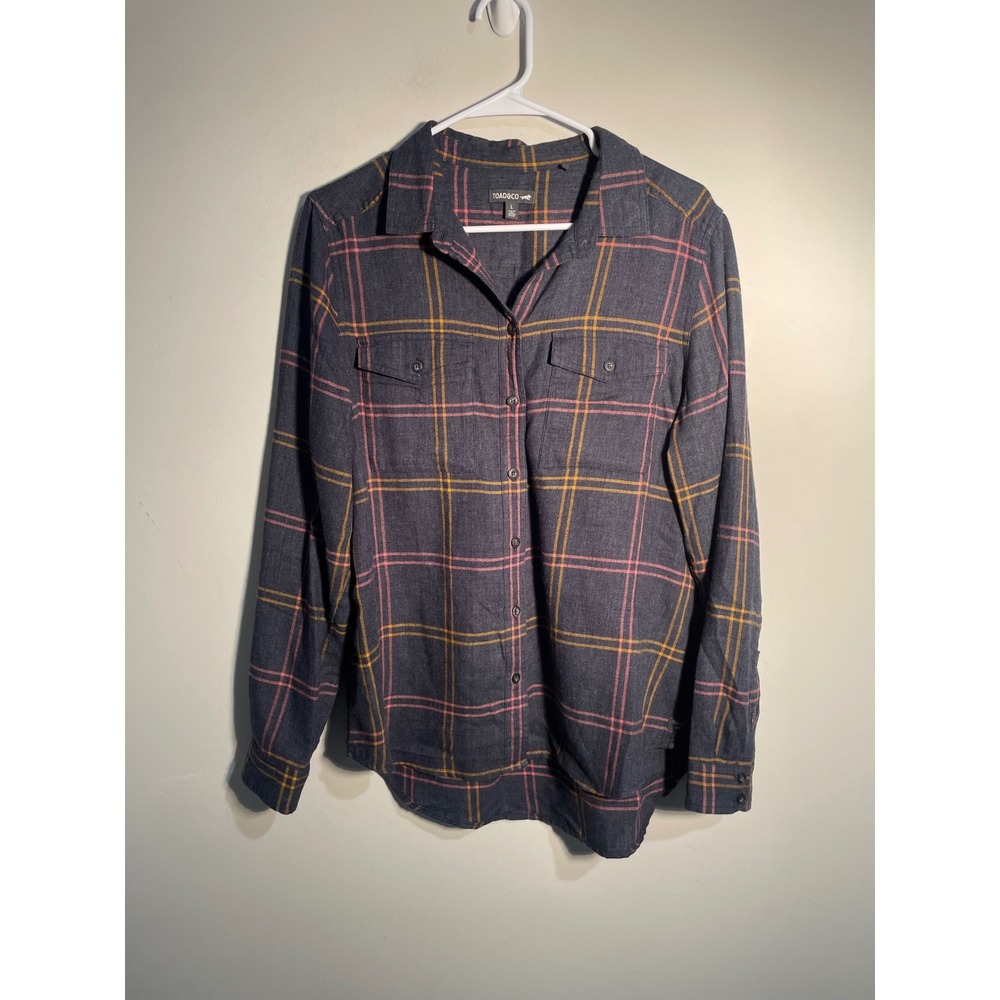 Toad&Co Re-Done Flannel Button Down Shirt in Gray Size Large Granola Girl‎
